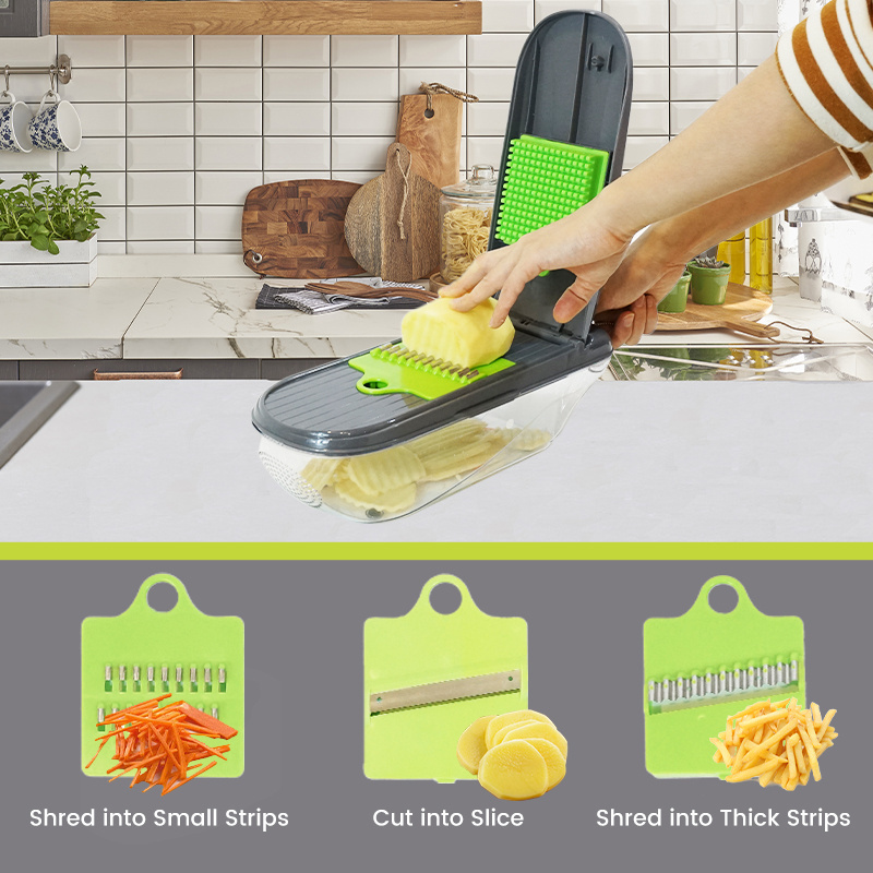 Multifunctional Vegetable Cutter Manual 12 in 1 Onion Dicer Onion Cutter Peeler Veggie Chopper With Container