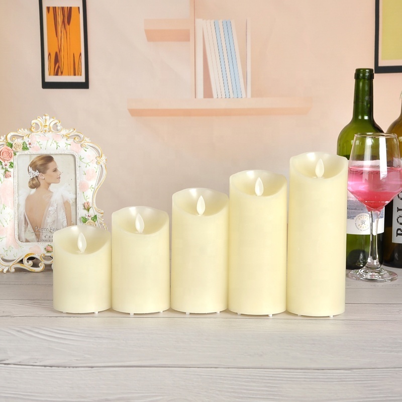 Flickering White Pillar Led Candles Sets Electronic Plastic Flameless Led Candle With Battery Remote Operated