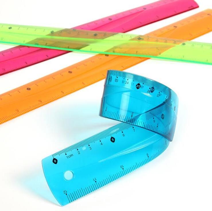 Measuring Tool Stationery Transparent Colorful Fashion Students 30CM Soft Flexible Straight PVC Ruler