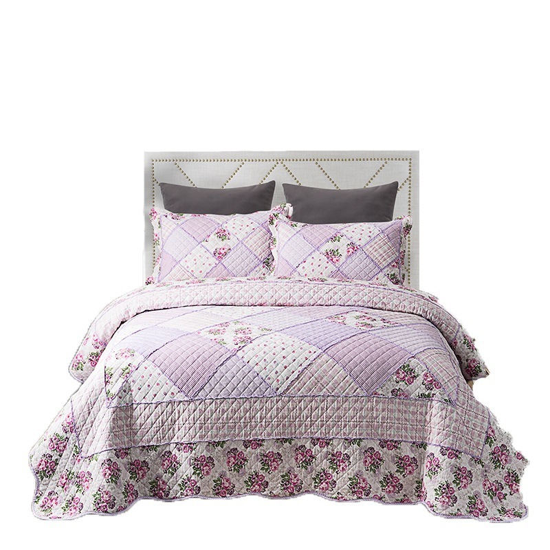 Purple Wholesale Fancy Quilted Bedspreads Luxury Patchwork Bedding Set Bedspread Set with Ruffles