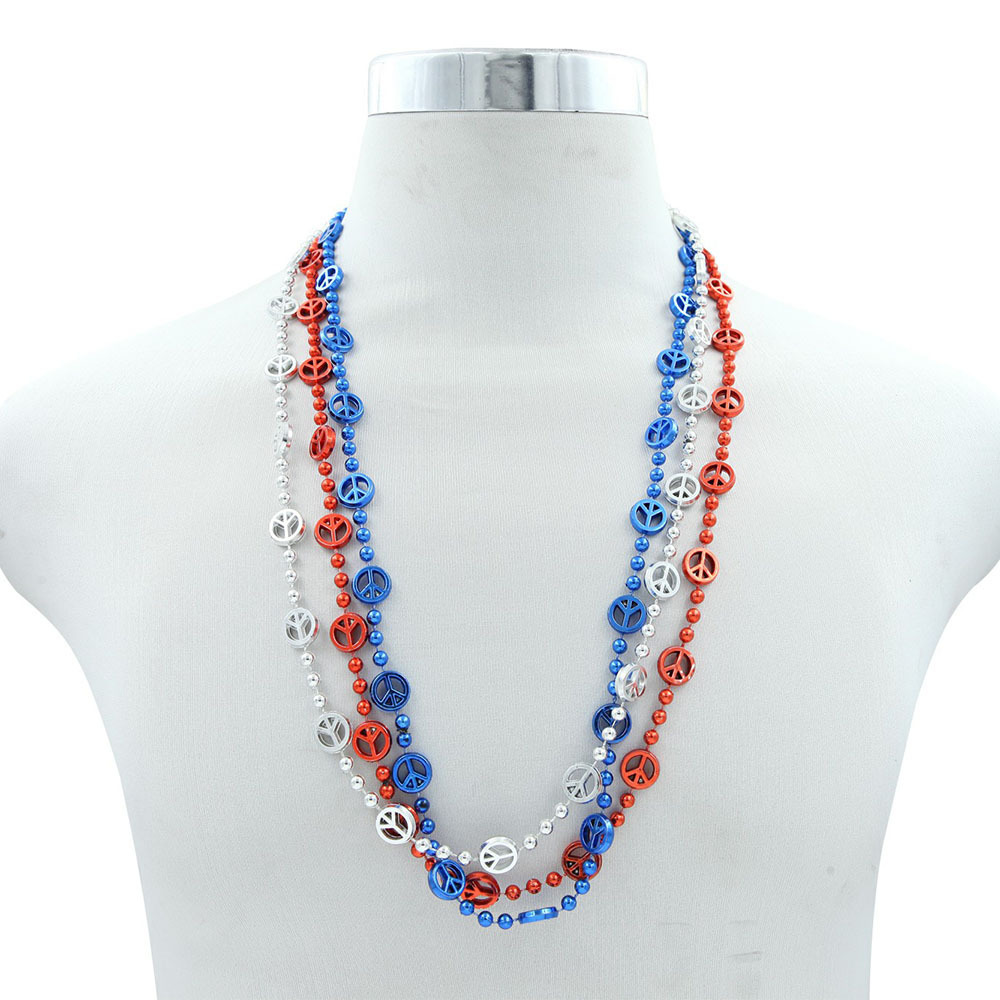 Mardi Gras Throws Plastic Necklace  Beads with peace symbol patriotic usa bead necklace