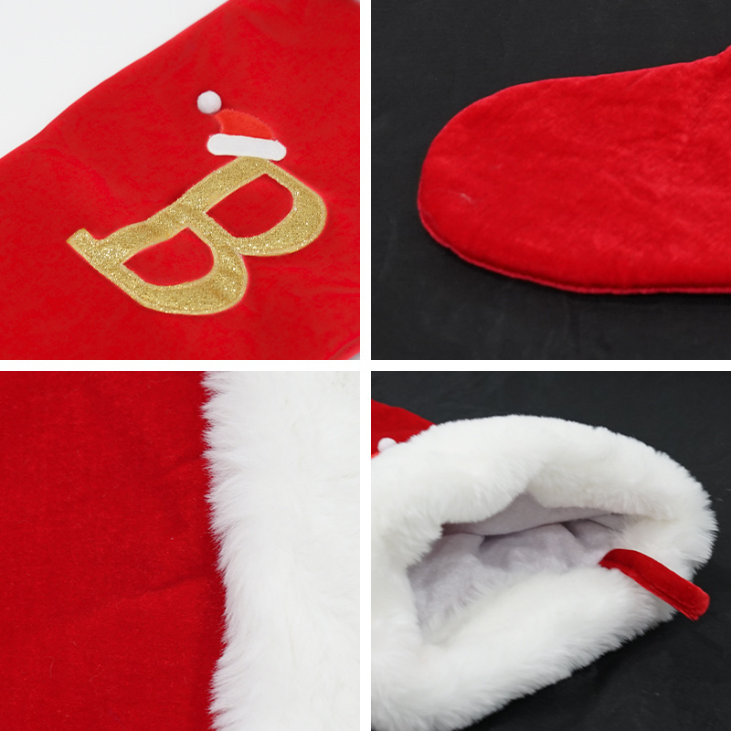 Wholesale OEM Embroidery Logo Christmas Socks Gift Bag Xmas Tree Ornaments Red Plush Christmas Stockings