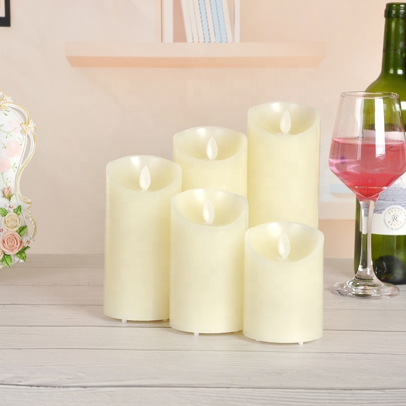 Flickering White Pillar Led Candles Sets Electronic Plastic Flameless Led Candle With Battery Remote Operated