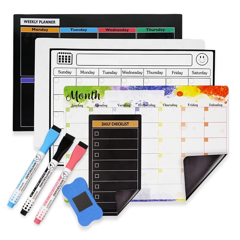 Customized Wholesale Monthly Weekly Dry Erase Whiteboard Calendar Sticker Sets Reusable Interactive Magnetic Whiteboards