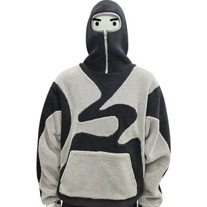 manufacturer wholesale men cotton fleece hoodie fluffy ninja hoodie sherpa masked heavy thick custom full face zip hoodie