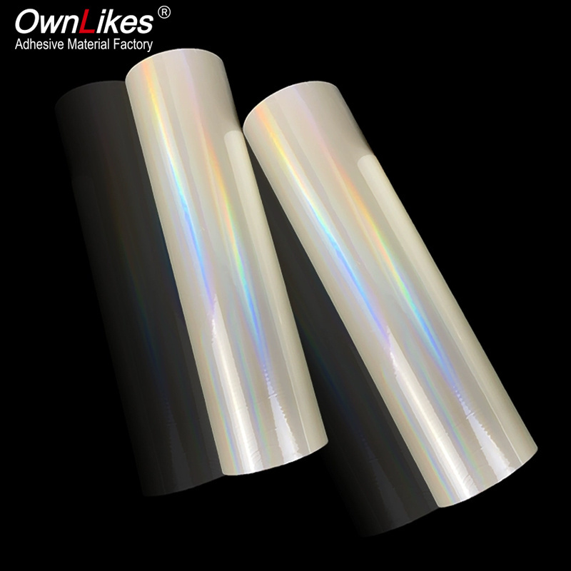 Flexography Holographic Clear Vinyl Self Adhesive Waterproof Rainbow Transparent Overlay Film A4 Size Cold Laminat