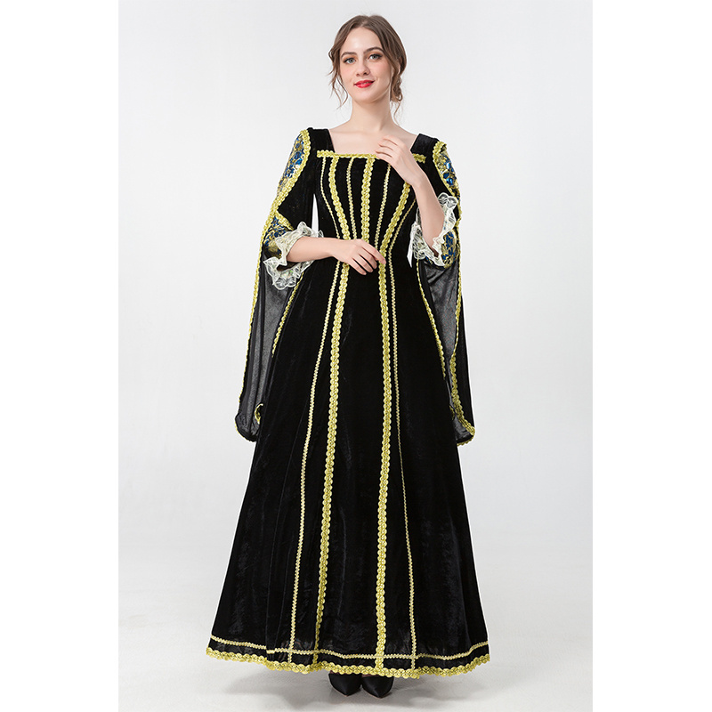 Halloween Europe Medieval Court Dress Witch Costume Cosplay Halloween Stage Performance Dress Costume