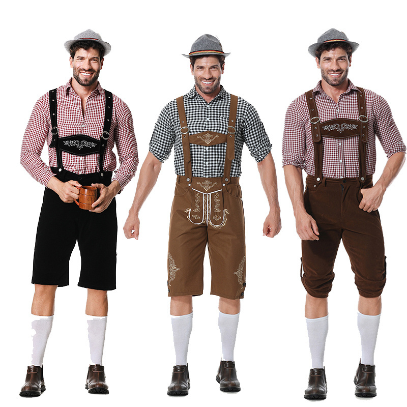 The New Adult Halloween Costume Men Oktoberfest Men's Suspenders Plaid Beer Suit Male Servant Sexy Cosplay Maid Costume