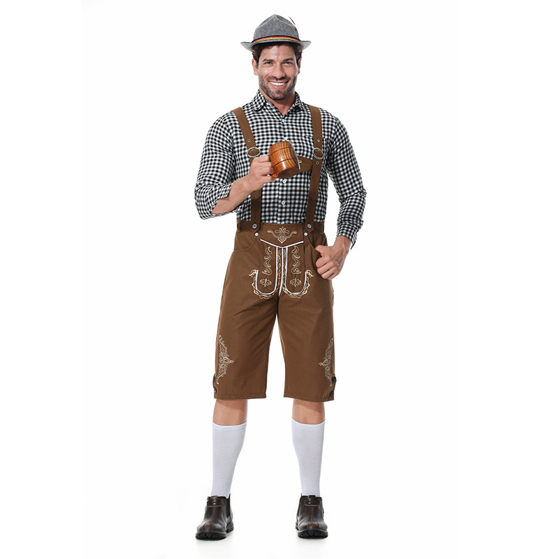 The New Adult Halloween Costume Men Oktoberfest Men's Suspenders Plaid Beer Suit Male Servant Sexy Cosplay Maid Costume