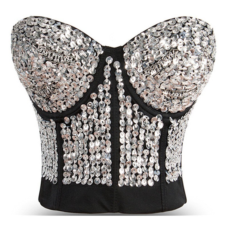 Shiny Gold Sequins Sexy Bralette Top Sexy Women Bustier Bra Strapless Front Push Up Bra