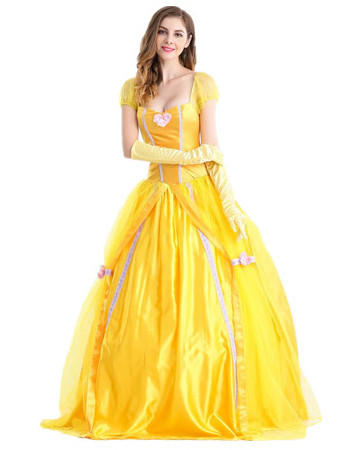 Wholesale Adult Beauty and the Beast Cospaly Yellow Princess Belle Party Dancing Dress Halloween Costume for Women