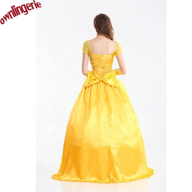 Wholesale Adult Beauty and the Beast Cospaly Yellow Princess Belle Party Dancing Dress Halloween Costume for Women