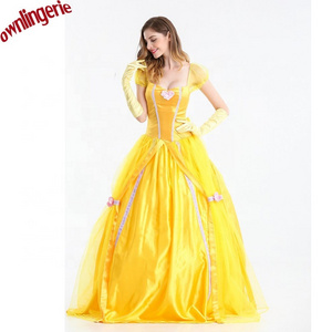 Wholesale Adult Beauty and the Beast Cospaly Yellow Princess Belle Party Dancing Dress Halloween Costume for Women