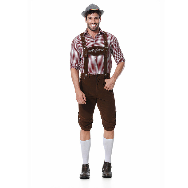 The New Adult Halloween Costume Men Oktoberfest Men's Suspenders Plaid Beer Suit Male Servant Sexy Cosplay Maid Costume