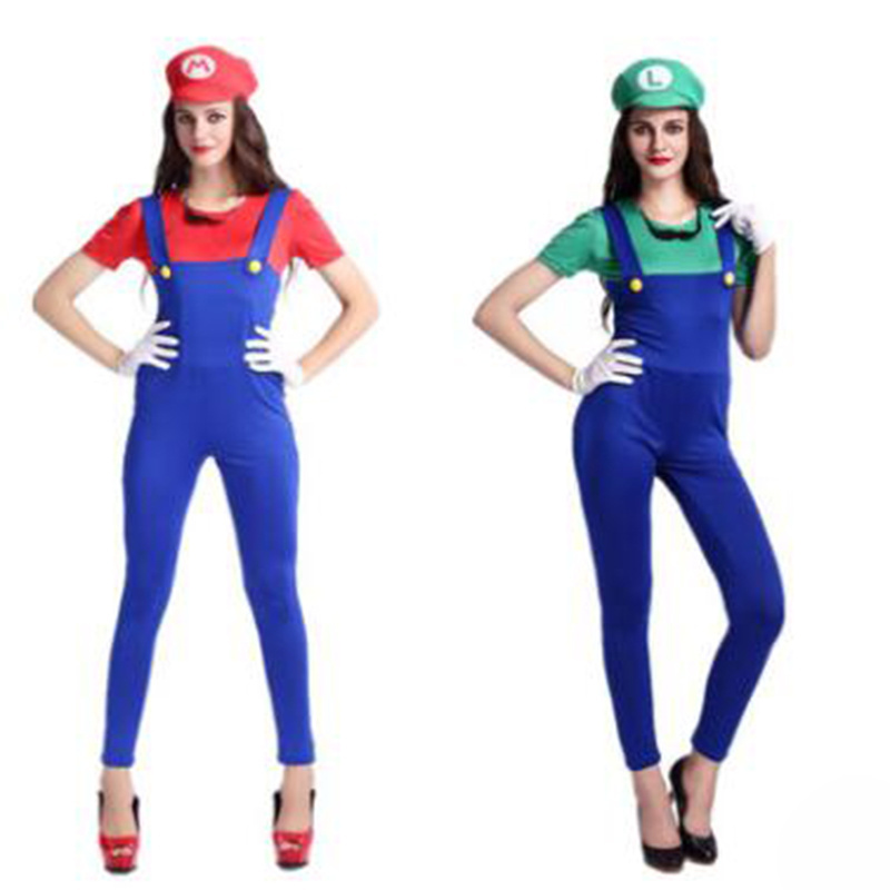 Super mario & Luigi fancy dress costumes red and green panty cosplay women clothes for halloween and carnival party