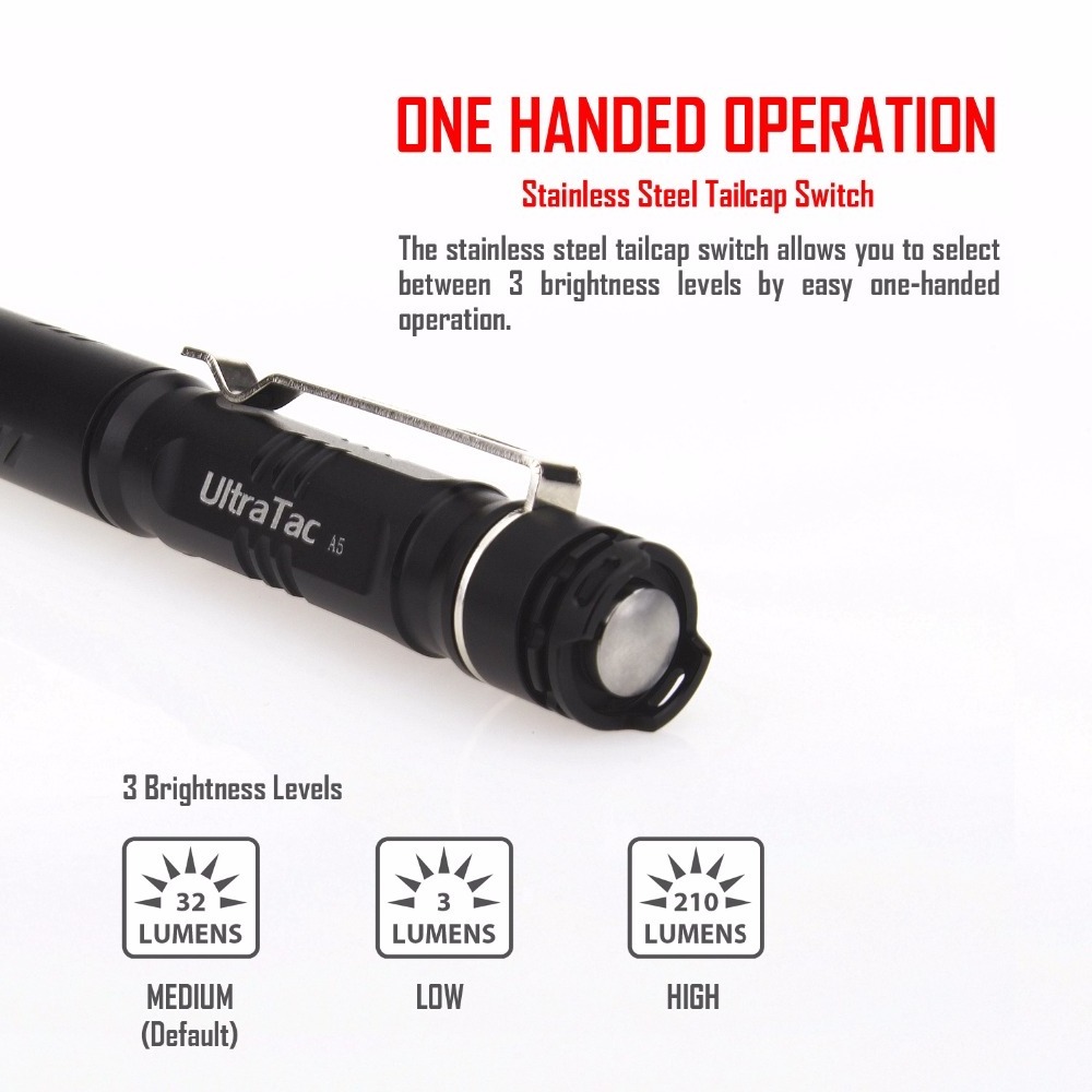 Brightest AAA LED Keychain Flashlight: UltraTac A5 Best AAA mini Light with Button Switch support 10440 Battery Waterproof IPX-8