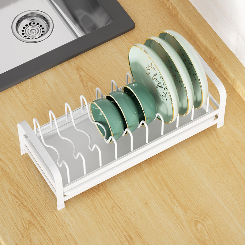 Large Capacity Storage Dish Drying Rack Aluminum Single Layer Kitchen Sink Over House Dish Rack