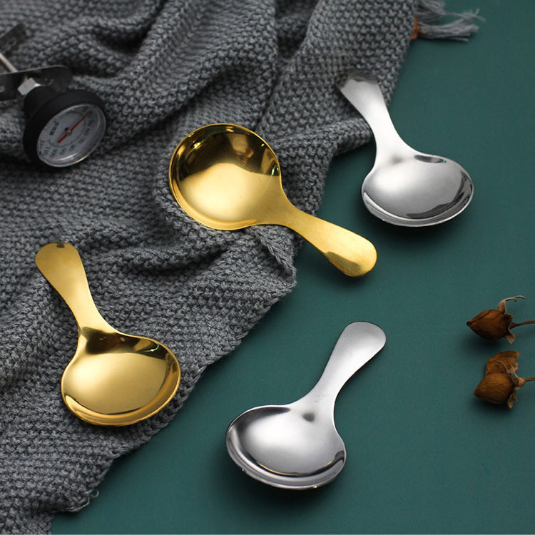 Cute Stainless Steel Spoon Short Handle Gold Ice Cream Tea Coffee Spoon Kids Spoon Kitchen Condiment Spice Scoop