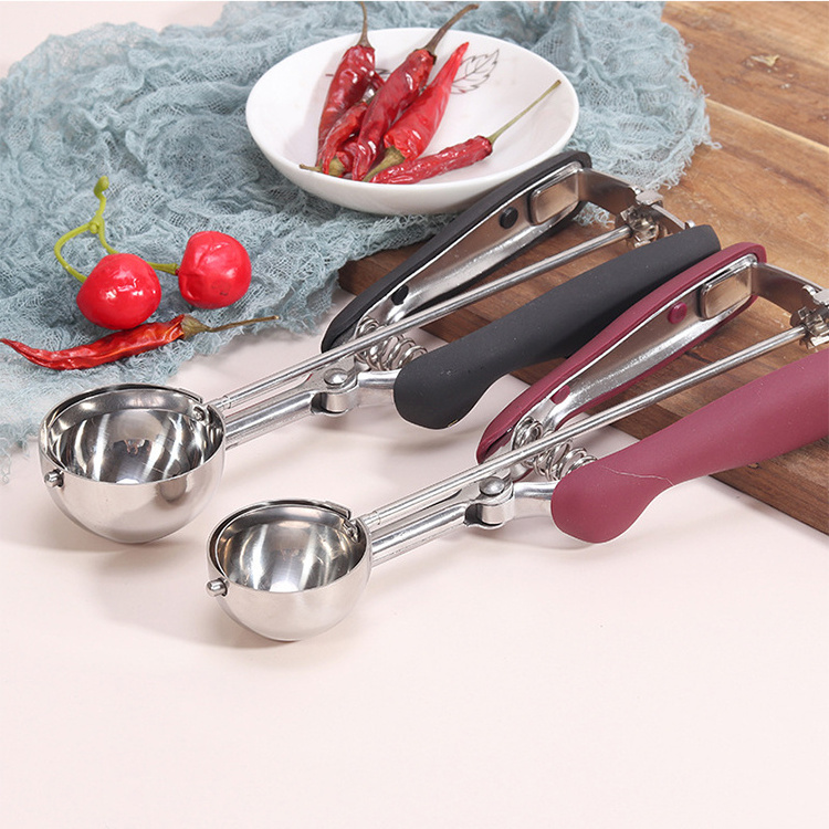 Ice Cream Scoop Stainless Steel With Trigger Cookie Scoop Spoon Frozen Cooking Tools Ice Cream Decorating Tool