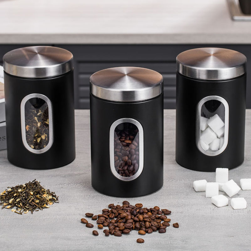 3Pcs Stainless Steel Tea Tank Coffee Sugar Storage Canisters Jars Pots Kitchen Food Container for Grains Nuts Cans Box Bottels