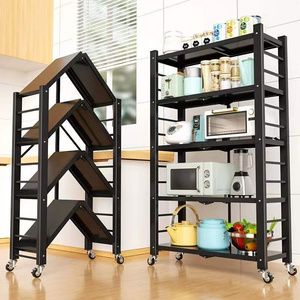 OWNSWING Kitchen Shelf Floor Type Microwave Oven Rack Multi-layer Foldable Mobile with Wheels Storage Shelf