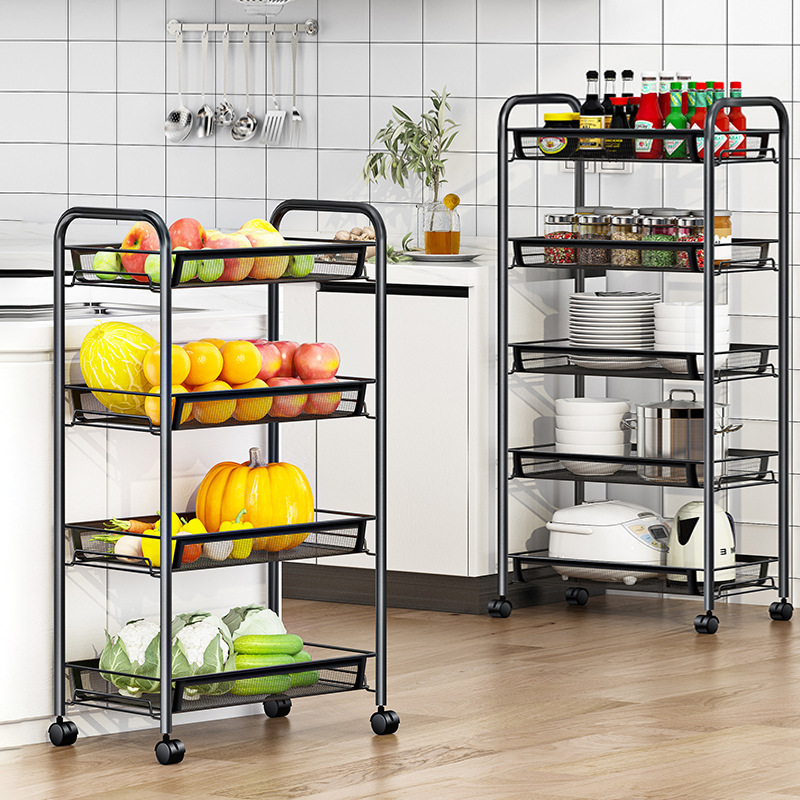 Rotating Storage Baskets Rack Stackable Metal Basket Kitchen Organizer Storage Shelf Cube Fruit Vegetable Organizer Trolley Cart