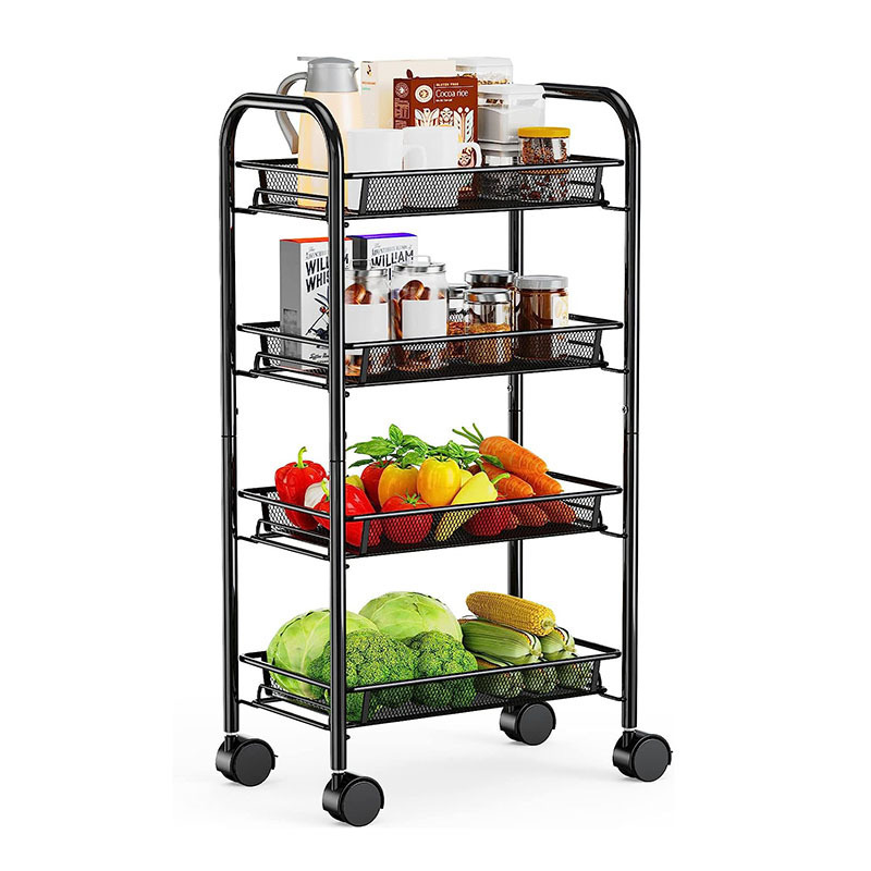 Rotating Storage Baskets Rack Stackable Metal Basket Kitchen Organizer Storage Shelf Cube Fruit Vegetable Organizer Trolley Cart