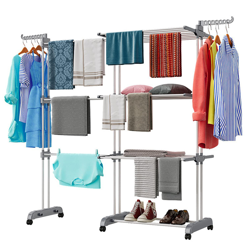 OWNSWING Movable Folding Wing Drying Rack Multifunctional Shelf Standing Coat Rack Foldable Clothes Drying Rack Floor Hanger