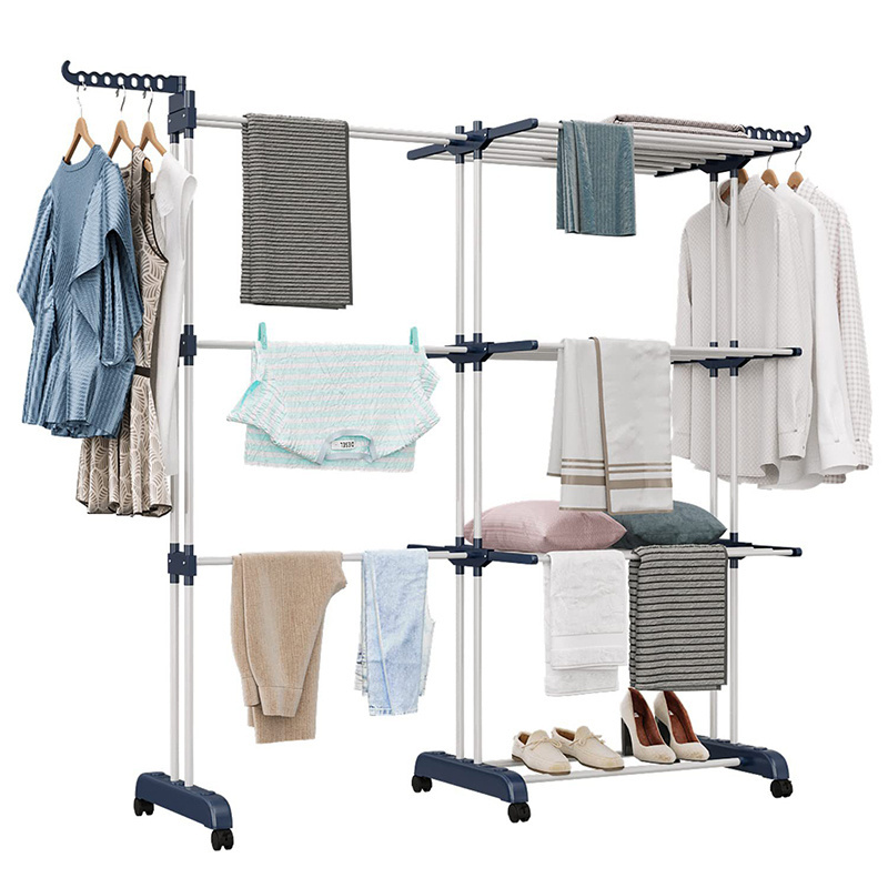 OWNSWING Movable Folding Wing Drying Rack Multifunctional Shelf Standing Coat Rack Foldable Clothes Drying Rack Floor Hanger