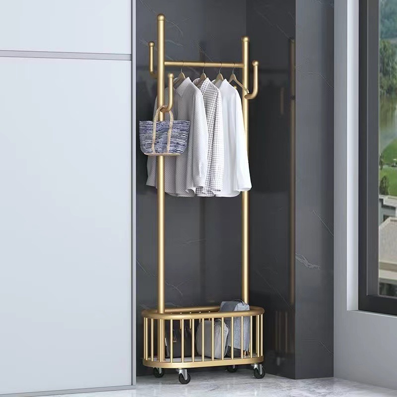 OWNSWING Movable Clothes Rack Light Luxury Floor Hanger Stand Storage Wardrobe Hangers Drying Rack With Basket Balcony Coat Rack