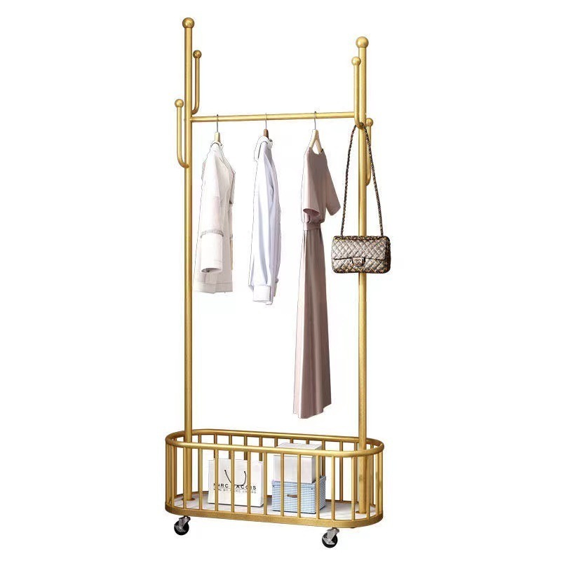 OWNSWING Movable Clothes Rack Light Luxury Floor Hanger Stand Storage Wardrobe Hangers Drying Rack With Basket Balcony Coat Rack