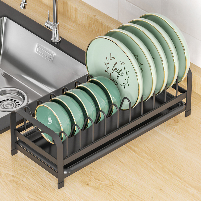 Large Capacity Storage Dish Drying Rack Aluminum Single Layer Kitchen Sink Over House Dish Rack