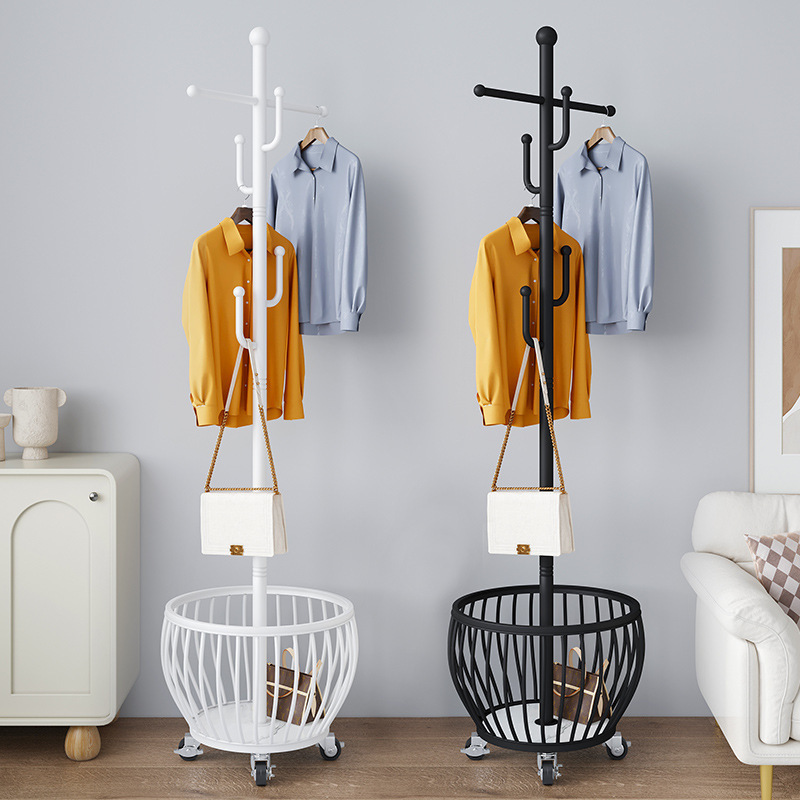 OWNSWING Nordic Bedroom Coat Racks Floor Hanger Light Luxury Iron Living Room Removable Dirty Clothes Basket Simple Storage Rack