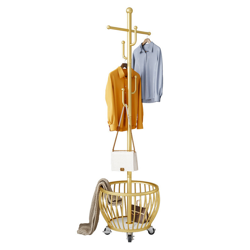 OWNSWING Nordic Bedroom Coat Racks Floor Hanger Light Luxury Iron Living Room Removable Dirty Clothes Basket Simple Storage Rack