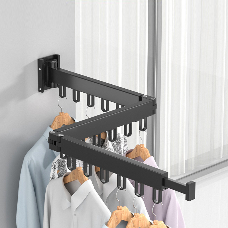 Retractable Clothes Laundry Drying Rack Wall  Garment Hanger with Hooks