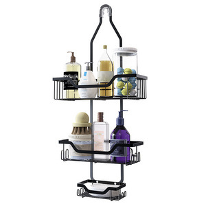 OWNSWING Black Metal Bathroom Shelf For Body Wash Shampoo Soap Storage Shower Head Hanging Shower Caddy Bathroom Organizer