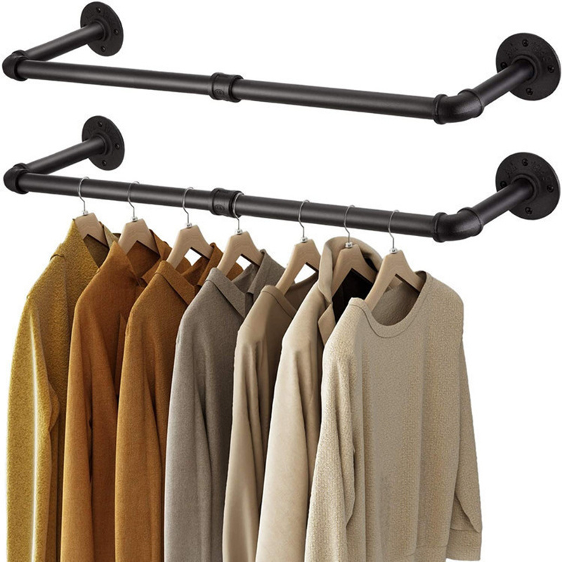 OWNSWING Industrial Pipe Clothes Rail Cloths Hanging Rail Wall Mounted Clothes Rail Heavy Duty Garment Rack Cloths Rack