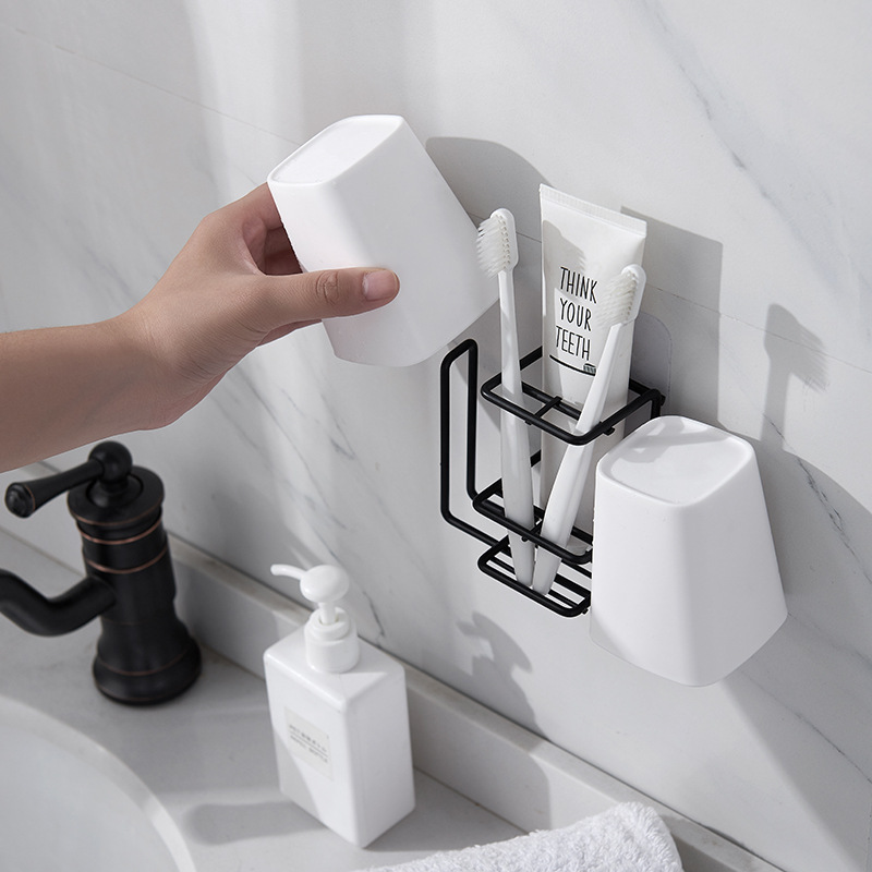 OWNSWING Metal creative toothbrush rack suction wall bathroom toothpaste rack bathroom shelves