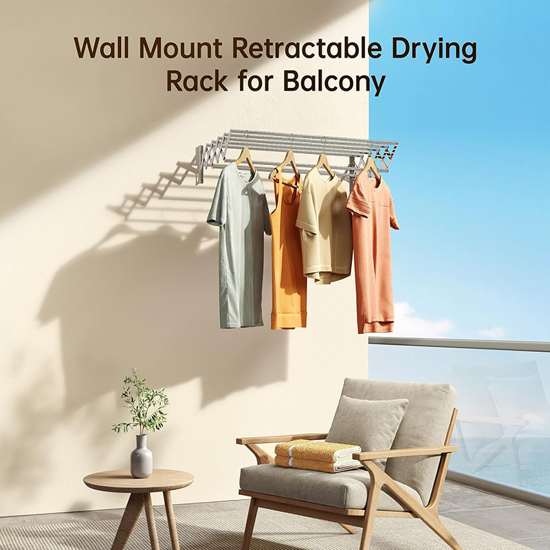 OWNSWING Wall Mounted Clothes Drying Rack Rustproof Accordion Retractable Drying Rack for Laundry Room Bathroom Tower Hanger