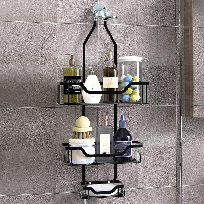 OWNSWING Black Metal Bathroom Shelf For Body Wash Shampoo Soap Storage Shower Head Hanging Shower Caddy Bathroom Organizer