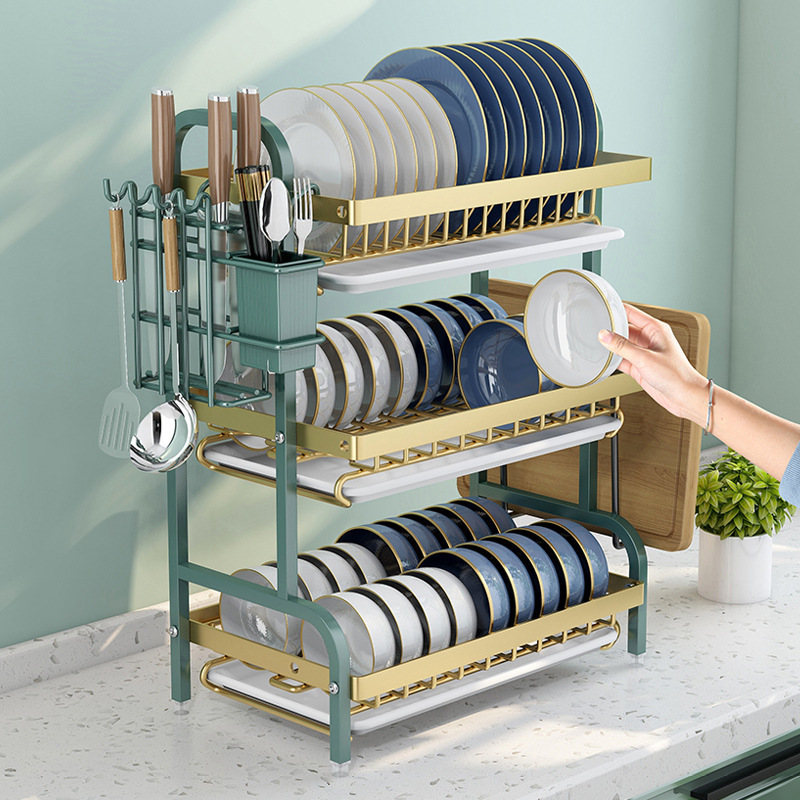 Kitchen 2-Tier 3 Tier Metal Over The Sink Shelf Cutting Board Cutlery Holder Dish Drying Drainer Rack