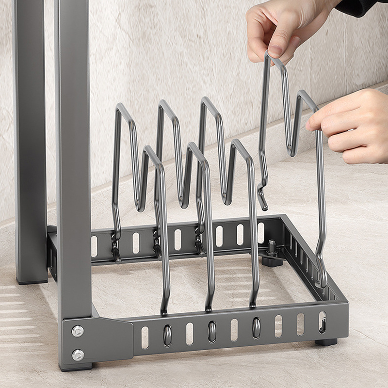 OWNSWING Sink Layered Pot Rack Kitchen Pans Organizer Rustproof Snap-On Carbon Steel Adjustable Pot Storage Rack Under Cabinet