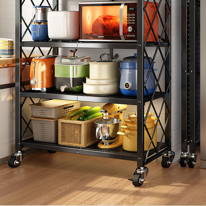 OWNSWING 5 Tier Storage Shelves Foldable Metal Shelving Units Storage Racks With Lockable Wheels Organizer