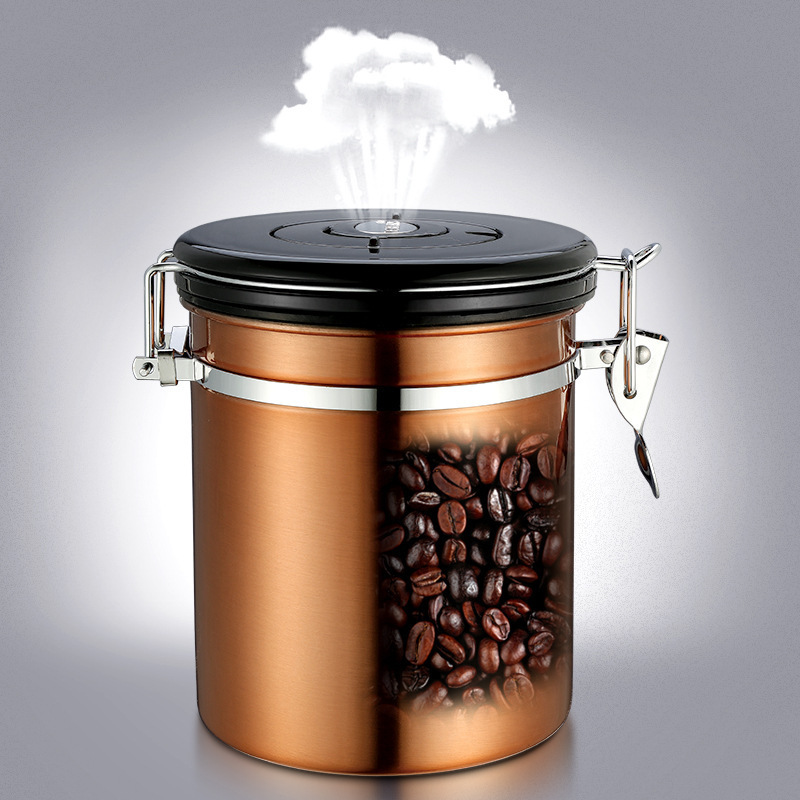 Coffee Storage Container Airtight Stainless Steel Coffee Canister Vault Coffee Bean Container with CO2 Valve to Keep Beans Fresh