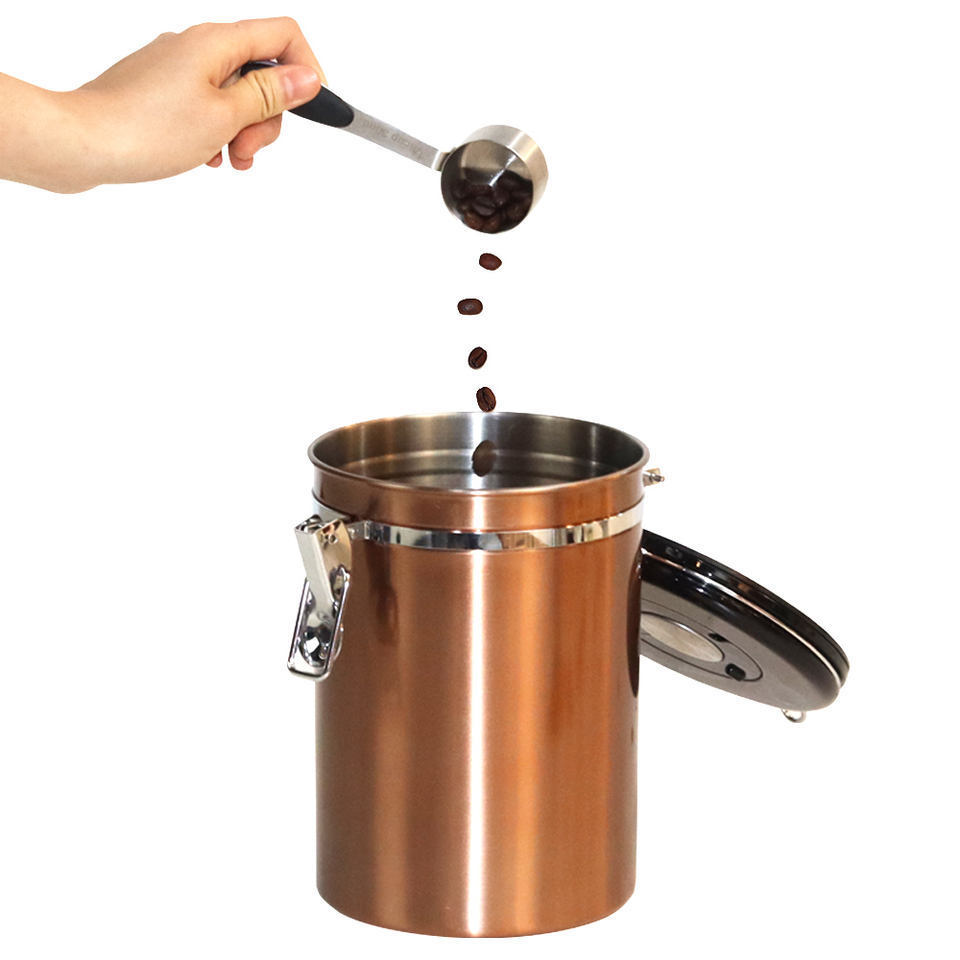 Coffee Storage Container Airtight Stainless Steel Coffee Canister Vault Coffee Bean Container with CO2 Valve to Keep Beans Fresh