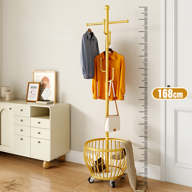 OWNSWING Nordic Bedroom Coat Racks Floor Hanger Light Luxury Iron Living Room Removable Dirty Clothes Basket Simple Storage Rack