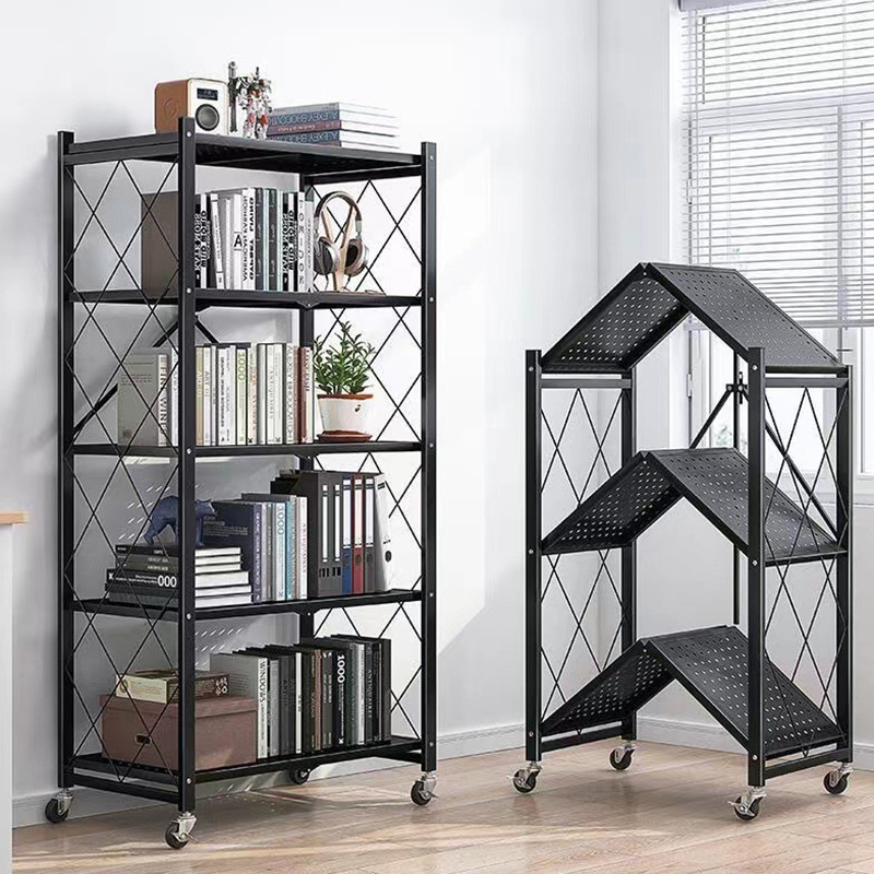 OWNSWING 5 Tier Storage Shelves Foldable Metal Shelving Units Storage Racks With Lockable Wheels Organizer