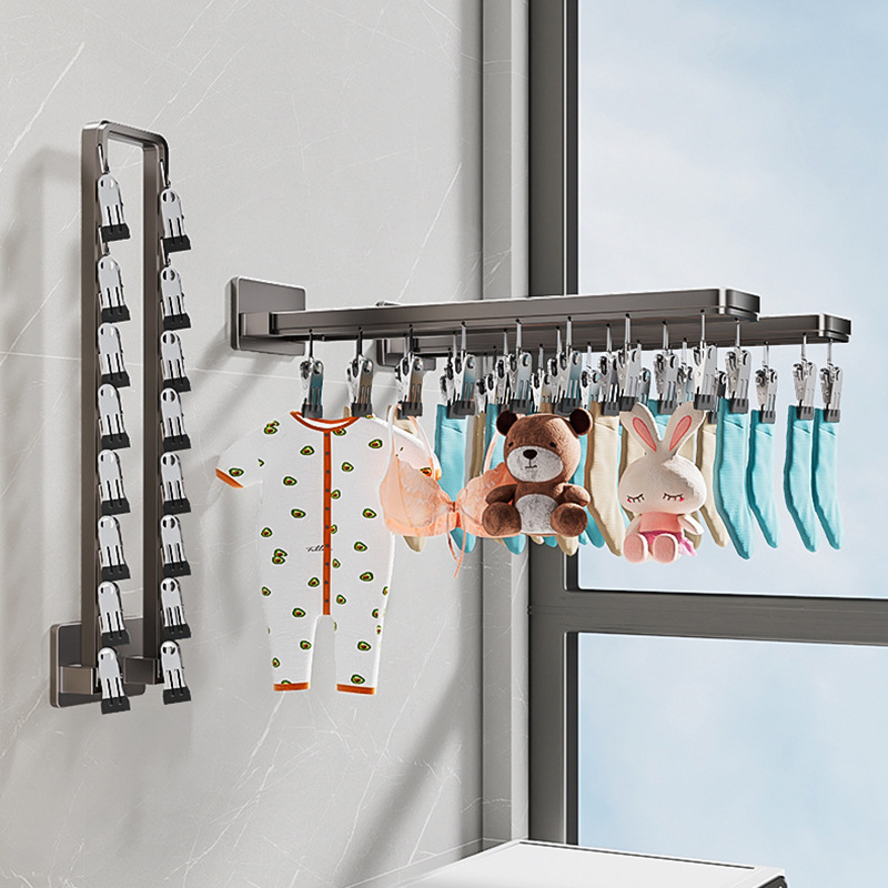 OWNSWING Clothes Drying Hanger Flexible Windproof Clothing Rack Wall Mount Hanger With Clips Airer Underwear Socks Holder