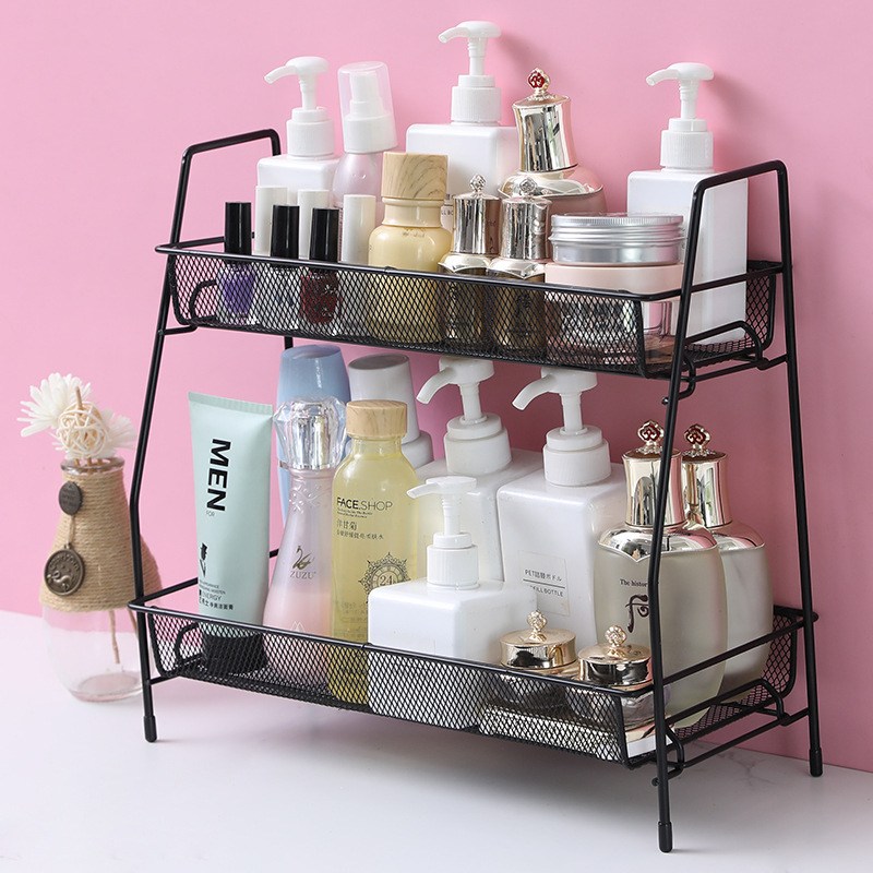 Bathroom Countertop Organizer Shelf 2 Tier Counter Spice Rack Metal Makeup Rack Small Perfume Organizer for Sink Bathro