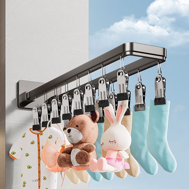 OWNSWING Clothes Drying Hanger Flexible Windproof Clothing Rack Wall Mount Hanger With Clips Airer Underwear Socks Holder